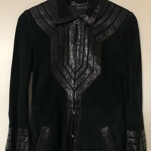 Black Gucci snakeskin and suede coat dress